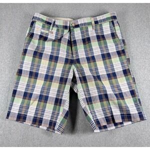 Tommy Bahama Plaid Shorts Mens 36 Blue Green Cotton Chino